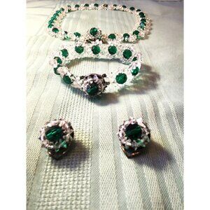 Jewelry Set Elegant Green Crystal – Necklace, Bracelet & Earrings Vintage